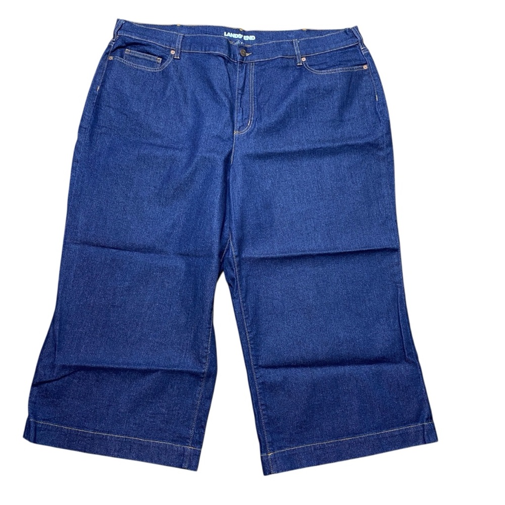 Lands' End Plus Size 26W Wide Leg Capri Jeans Stretch Denim Blue